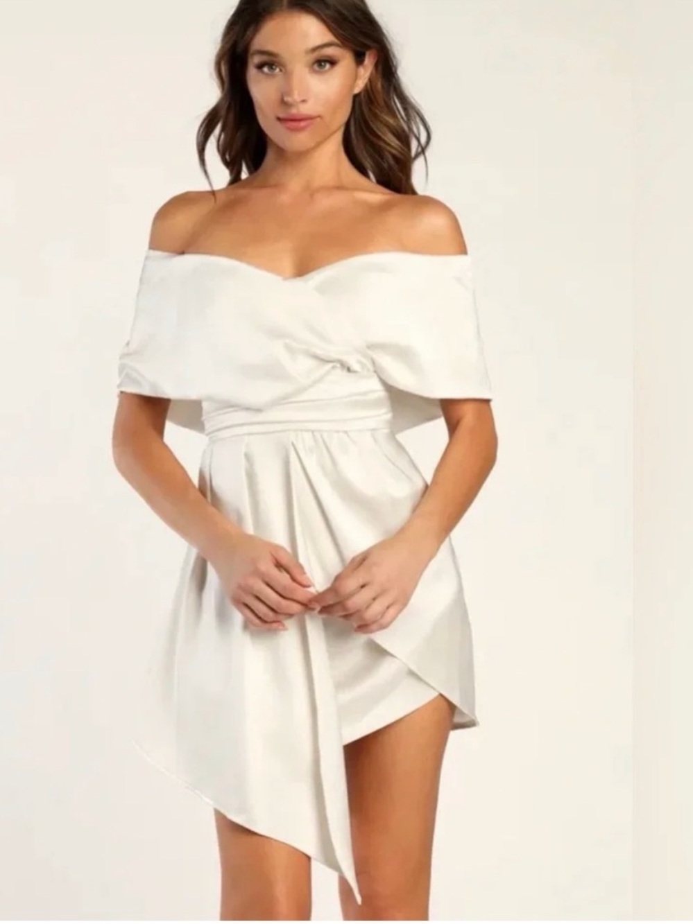 Lulus Off-Shoulder Ivory Wrap Mini Dress NWT